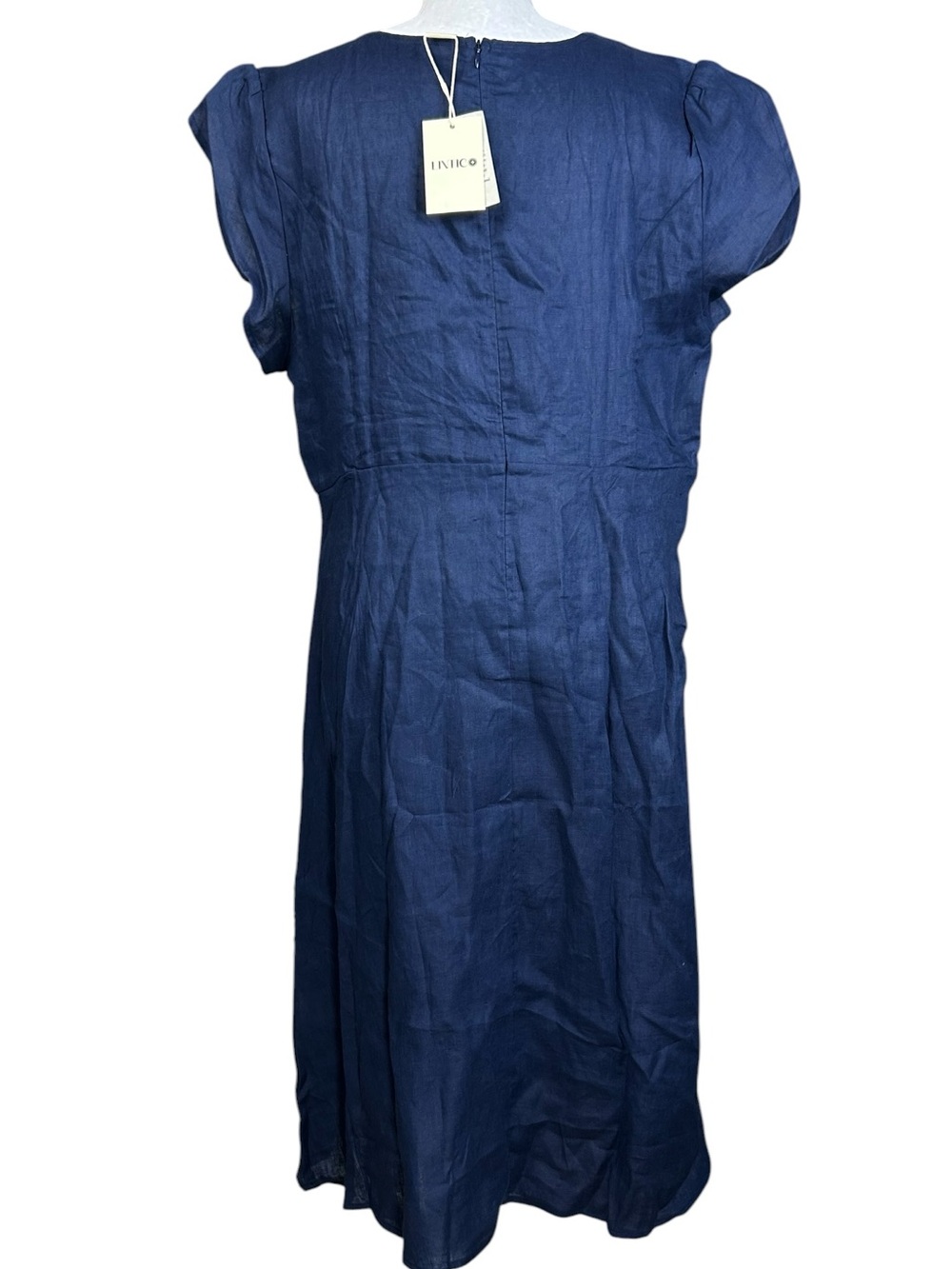 NEW Lintico Fiona Crescent Collar Flutter Sleeve Midi Dress XL Navy Lagenlook - Picture 5 of 16